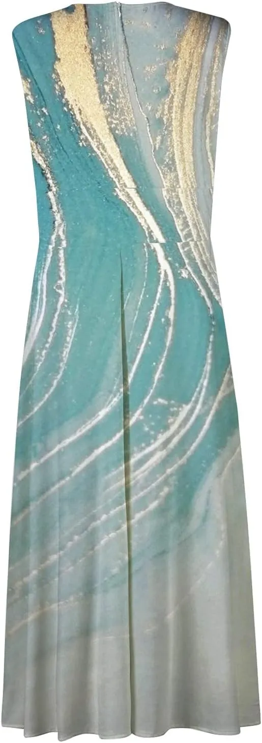 Sundresses for Women,2024 Summer Elegant Wrap V Neck Sleeveless Maxi Dress,Trendy Floral Print Flowy Boho Beach Dress