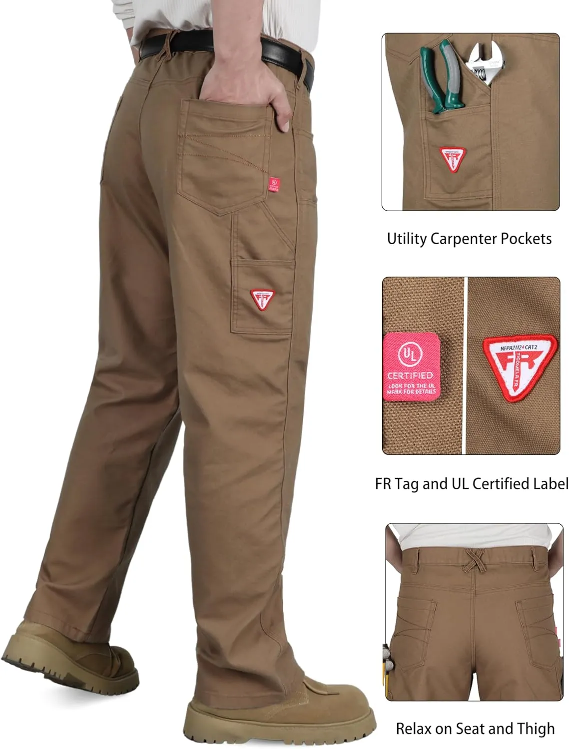 TICOMELA FR Pants for Men Flame Resistant Carpenter 100% Cotton Pre-Washed Fire Retardant Jeans