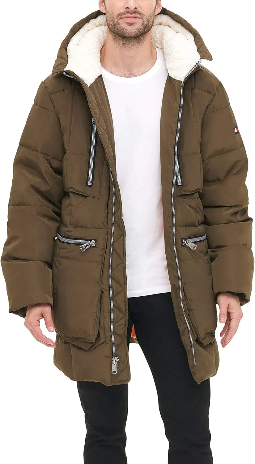 Tommy Hilfiger Men's Heavyweight Quilted Sherpa Hooded Parka