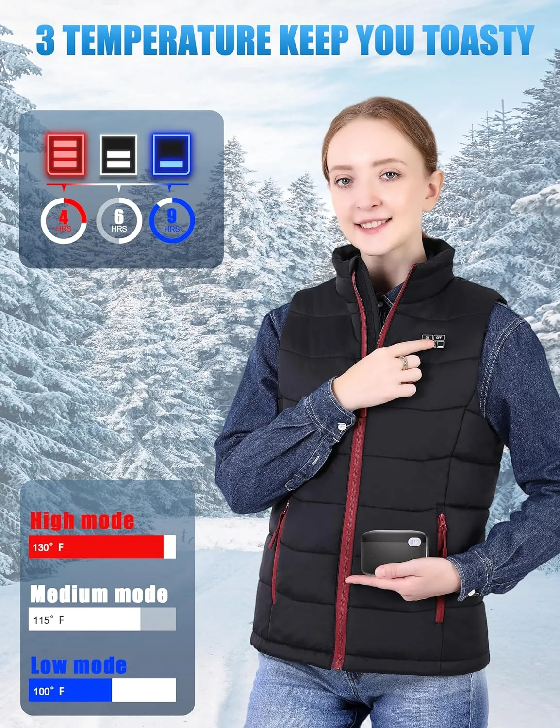 Updated Lightweight Heated Vest for Women - Rechargeable Womens Heated Vest with 16000mAh Large Capacity Battery Pack
