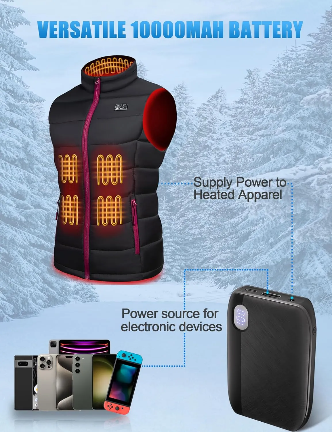 Updated Lightweight Heated Vest for Women - Rechargeable Womens Heated Vest with 16000mAh Large Capacity Battery Pack