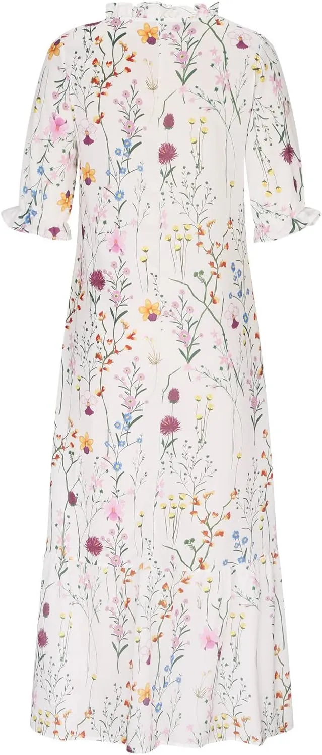 Vacation Dresses for Women 3/4 Length Sleeve V-Neck Summer Dress Empire Waist Casual Flowy Vintage Graphic Dress