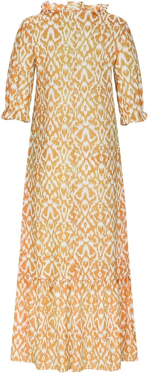 Vacation Dresses for Women 3/4 Length Sleeve V-Neck Summer Dress Empire Waist Casual Flowy Vintage Graphic Dress