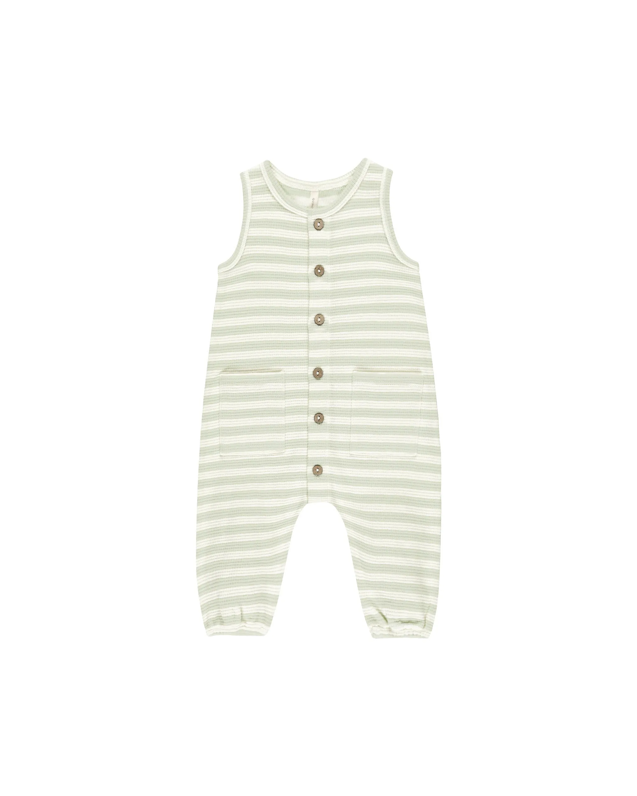 Waffle Jumpsuit, Mint Stripe