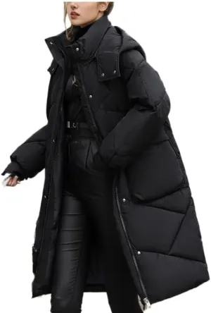 Winter Down Cotton Jacket White Women Zipper Loose Padded Coat Female Solid Snow Wear Thickening Warm Hooded Long Parkas