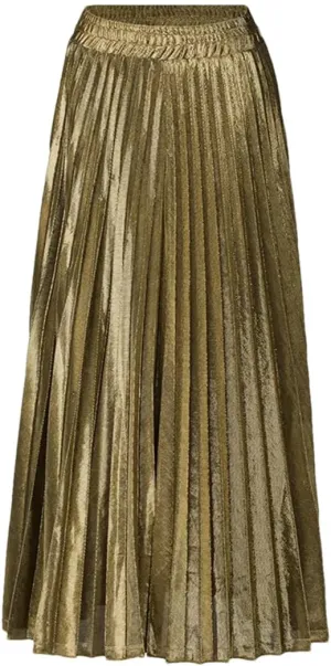 Women Clothes High Waist A-Line Pleated Sliver Vintage Elastic Long Halfbody Skirt