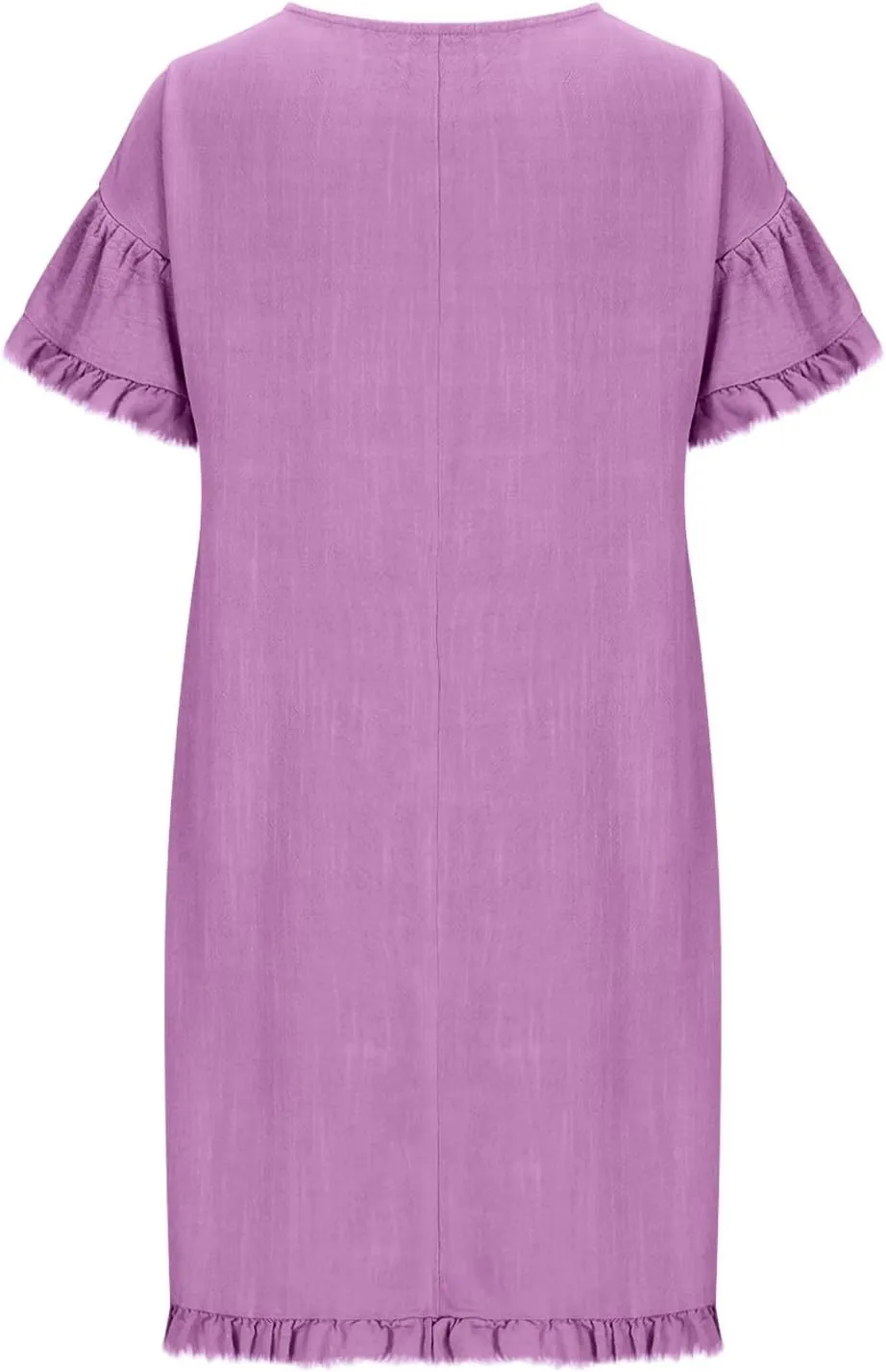Women Summer Dress Plus Size Round Neck Ruffle Short Sleeve Modest Frayed Dresses Casual Fashion Loose Mini Dress