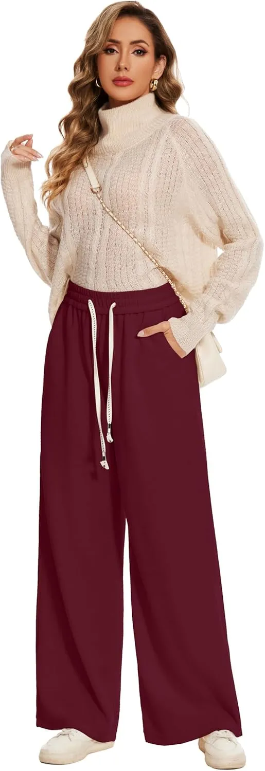 Women's Corduroy Loose Mid Rise Pant Casual Fall Straight Leg Elastic Waist Pants with Pockets