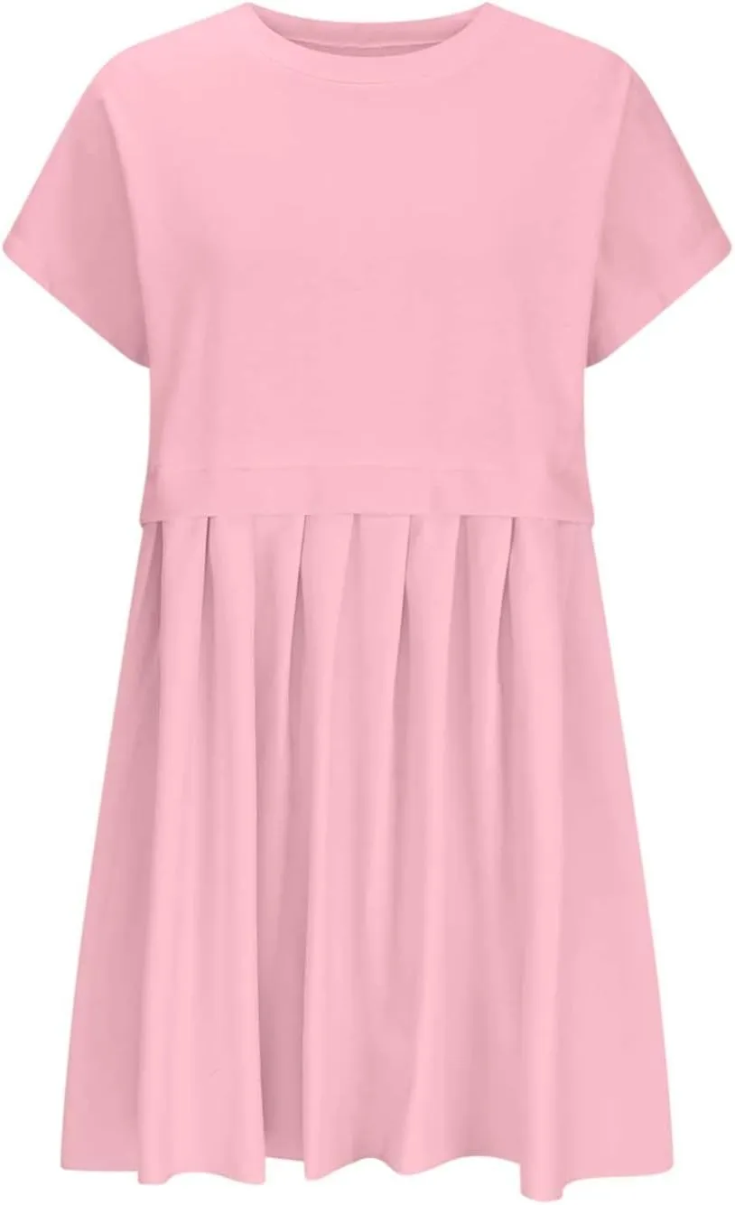 Womens Cute Splicing Sweatshirt Dress Summer Ruffle A Line Babydoll Dress Short Sleeve Athletic Tennis Mini Dresses