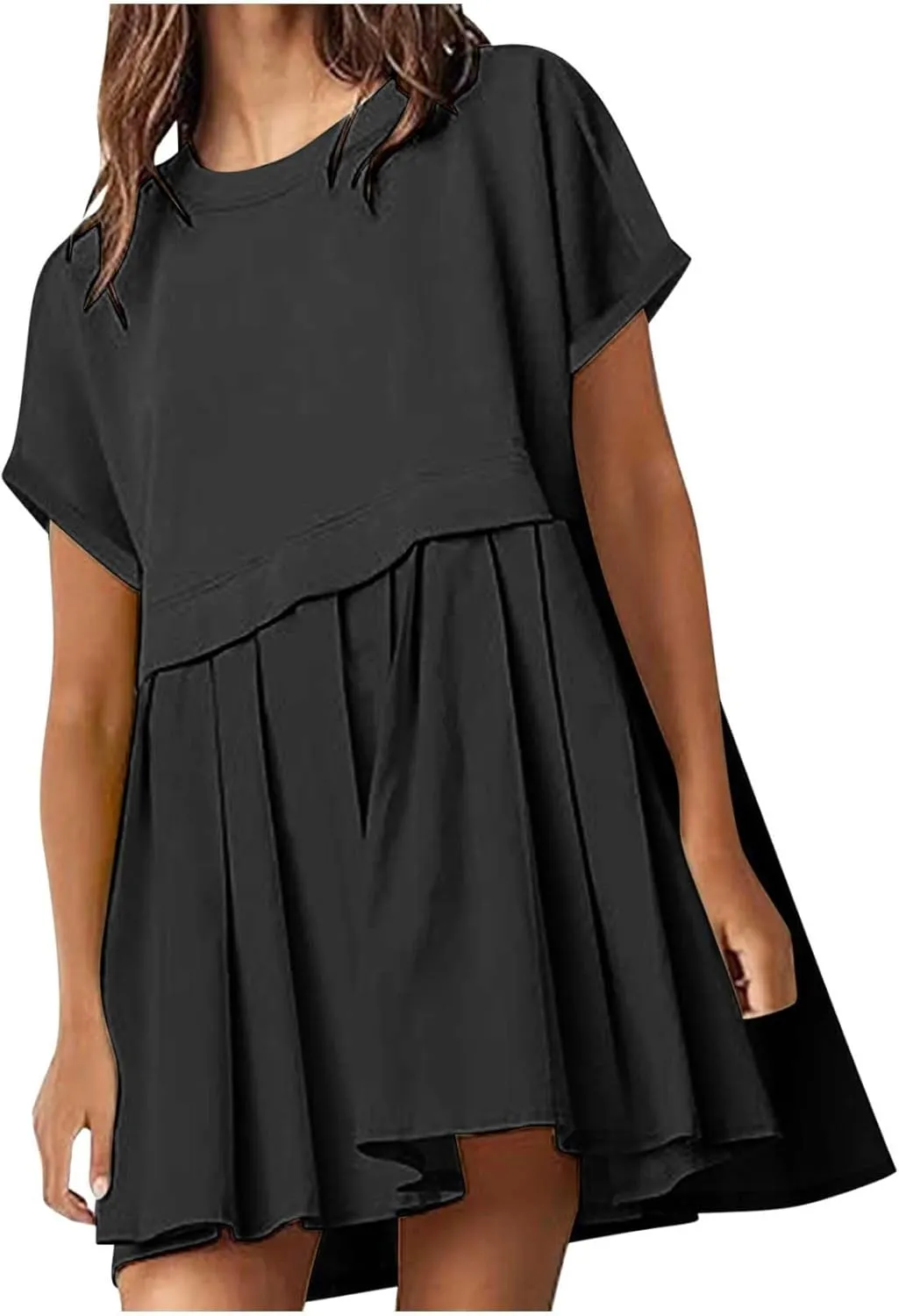 Womens Cute Splicing Sweatshirt Dress Summer Ruffle A Line Babydoll Dress Short Sleeve Athletic Tennis Mini Dresses