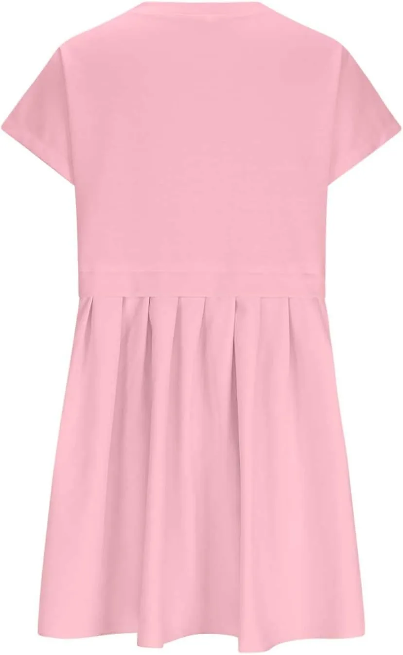 Womens Cute Splicing Sweatshirt Dress Summer Ruffle A Line Babydoll Dress Short Sleeve Athletic Tennis Mini Dresses