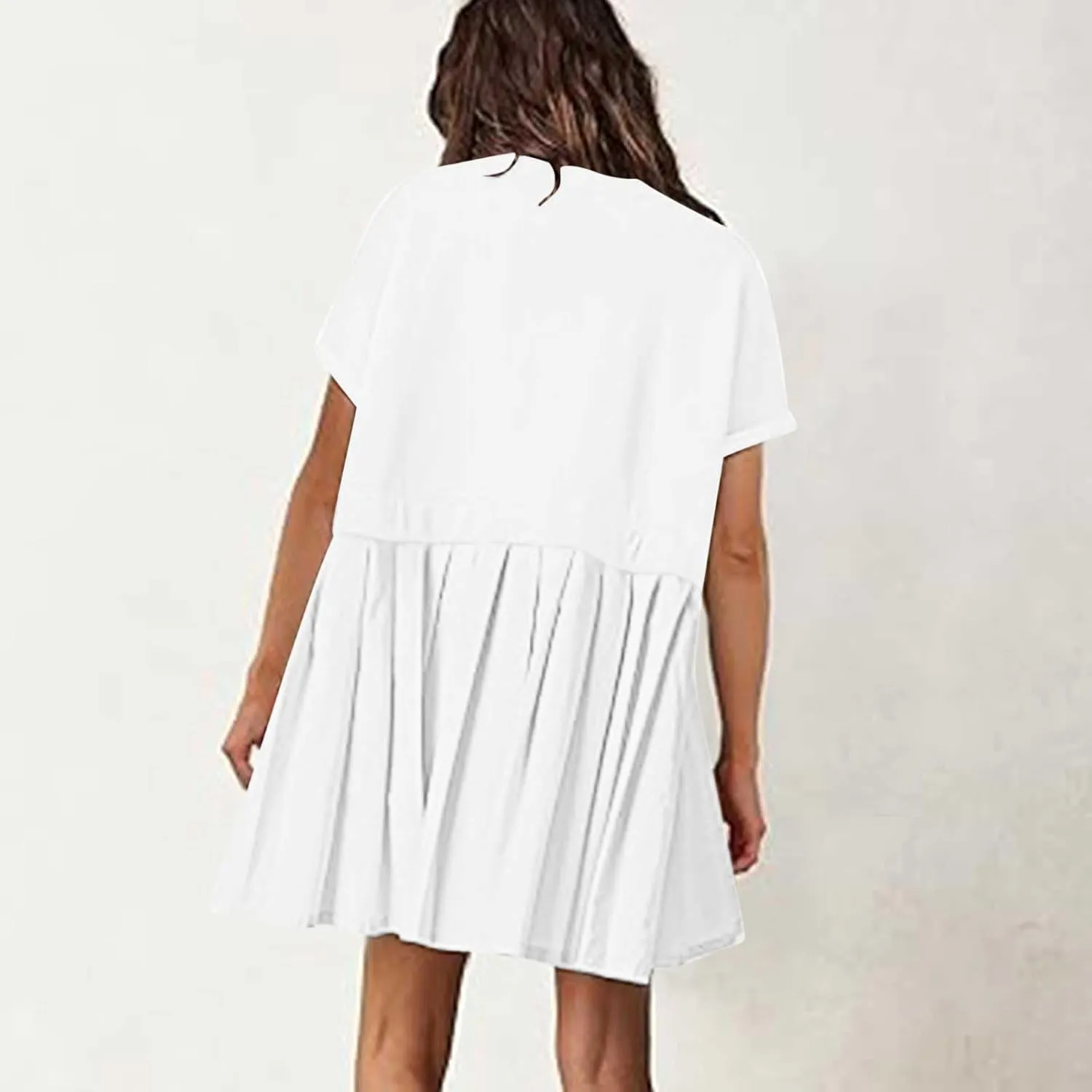 Womens Cute Splicing Sweatshirt Dress Summer Ruffle A Line Babydoll Dress Short Sleeve Athletic Tennis Mini Dresses