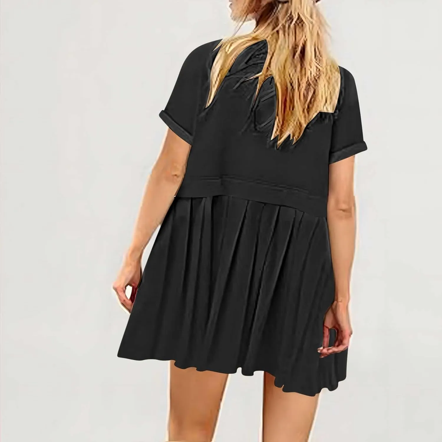 Womens Cute Splicing Sweatshirt Dress Summer Ruffle A Line Babydoll Dress Short Sleeve Athletic Tennis Mini Dresses