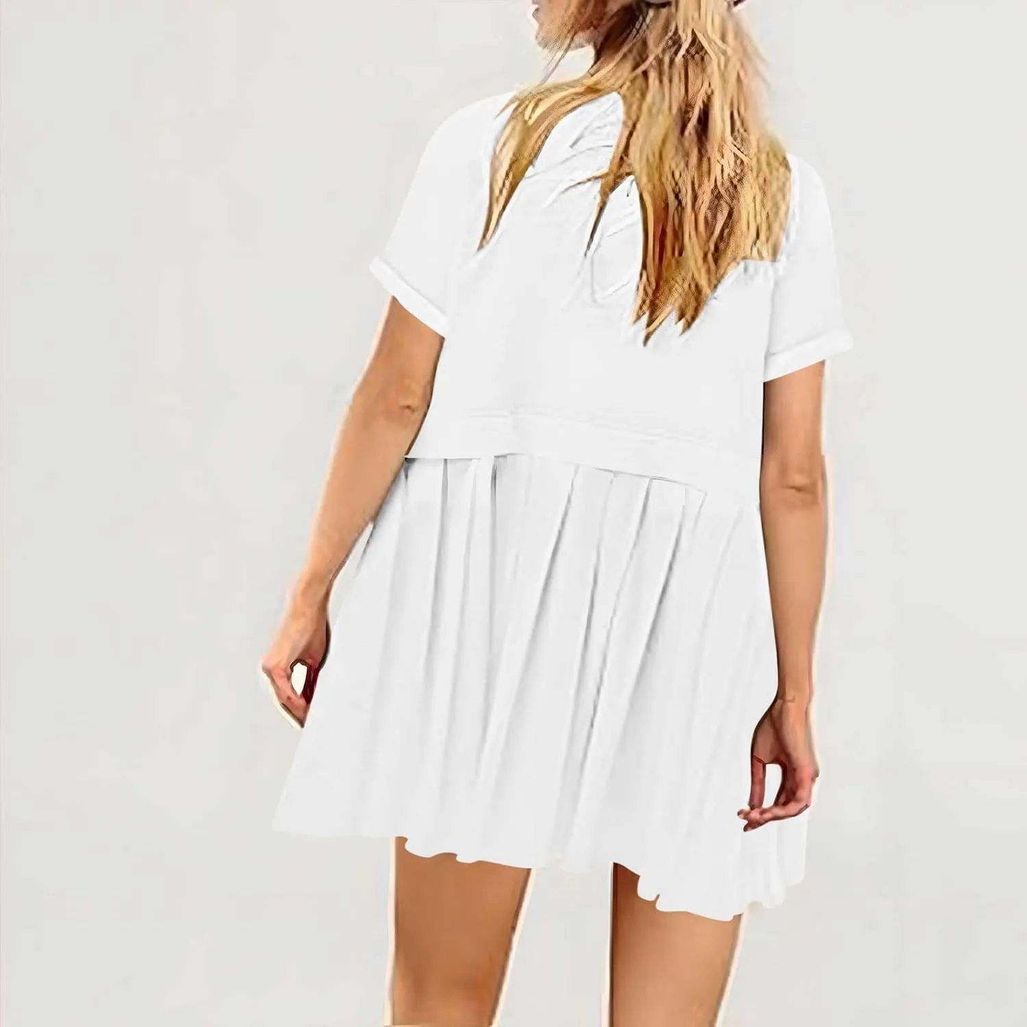Womens Cute Splicing Sweatshirt Dress Summer Ruffle A Line Babydoll Dress Short Sleeve Athletic Tennis Mini Dresses