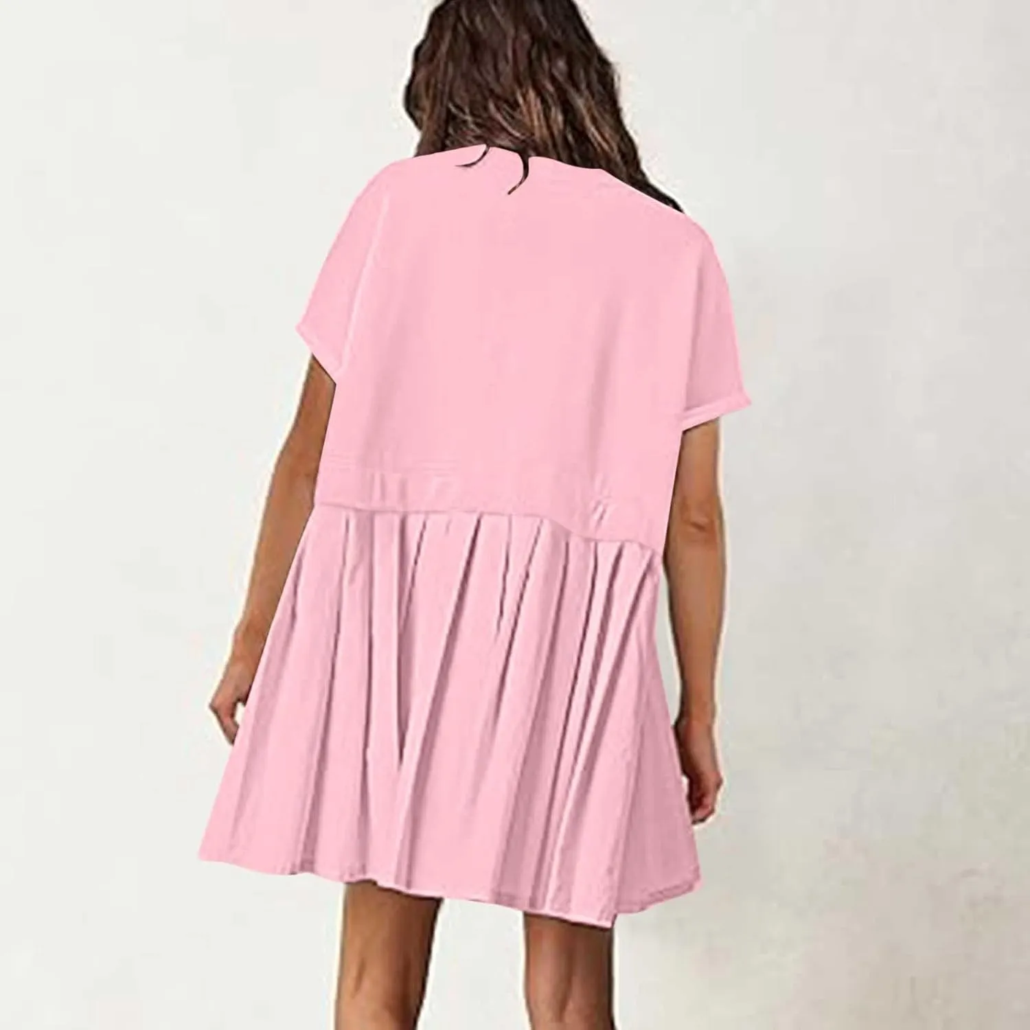 Womens Cute Splicing Sweatshirt Dress Summer Ruffle A Line Babydoll Dress Short Sleeve Athletic Tennis Mini Dresses