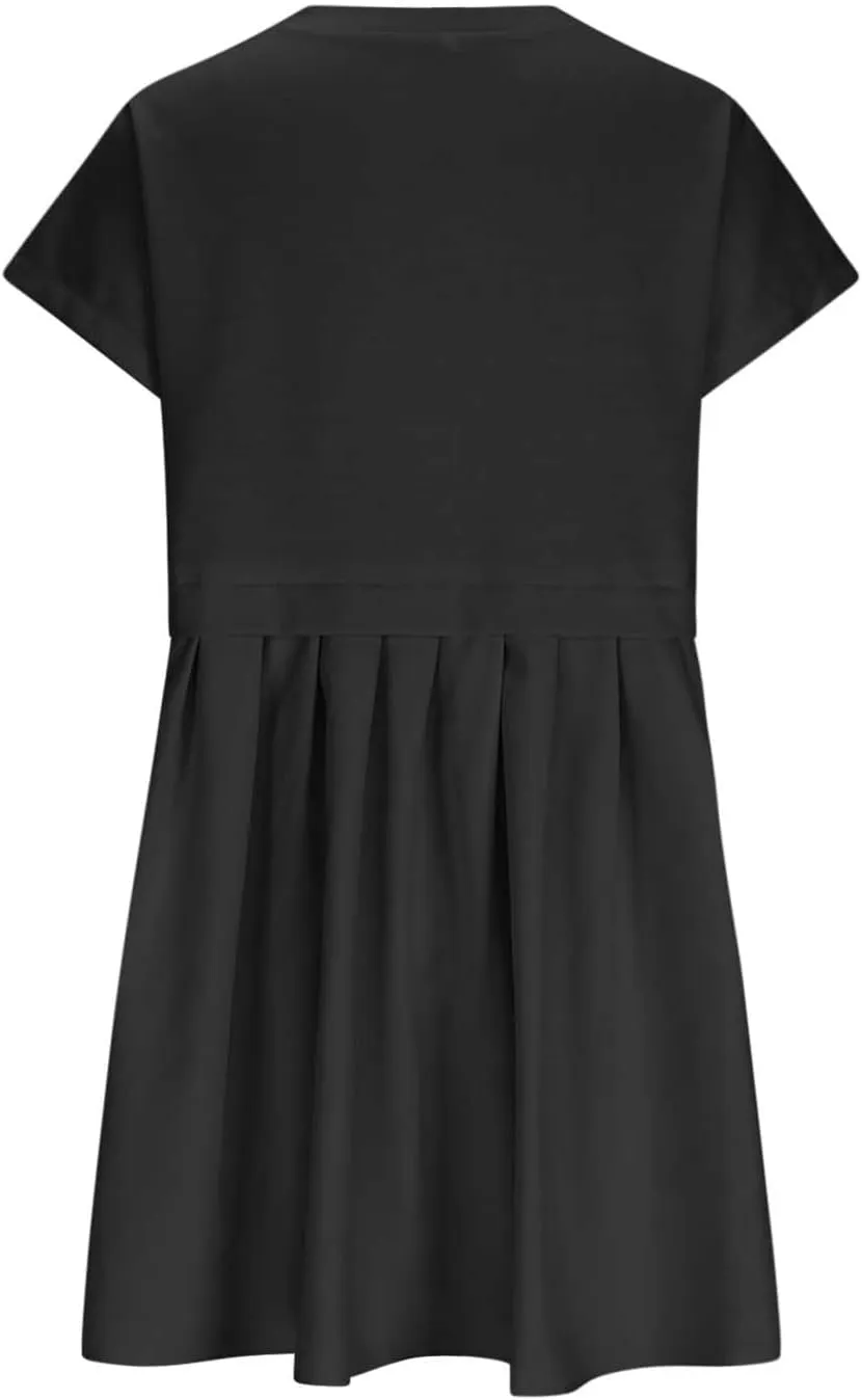Womens Cute Splicing Sweatshirt Dress Summer Ruffle A Line Babydoll Dress Short Sleeve Athletic Tennis Mini Dresses
