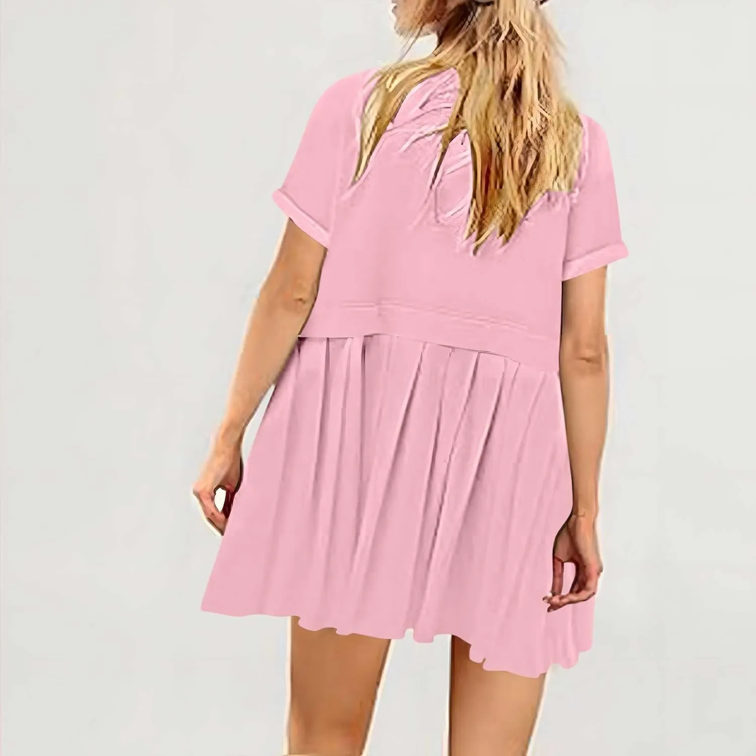 Womens Cute Splicing Sweatshirt Dress Summer Ruffle A Line Babydoll Dress Short Sleeve Athletic Tennis Mini Dresses