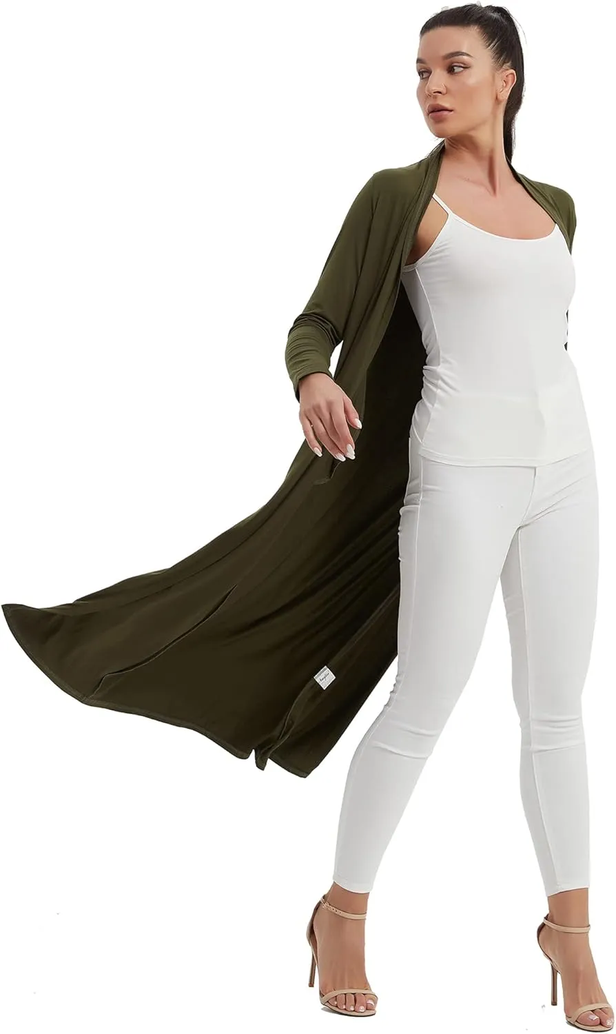 Women's Floor Length Drape Sweater Cardigan -Lightweight Long Sleeve Open Front Maxi Duster with Pockets