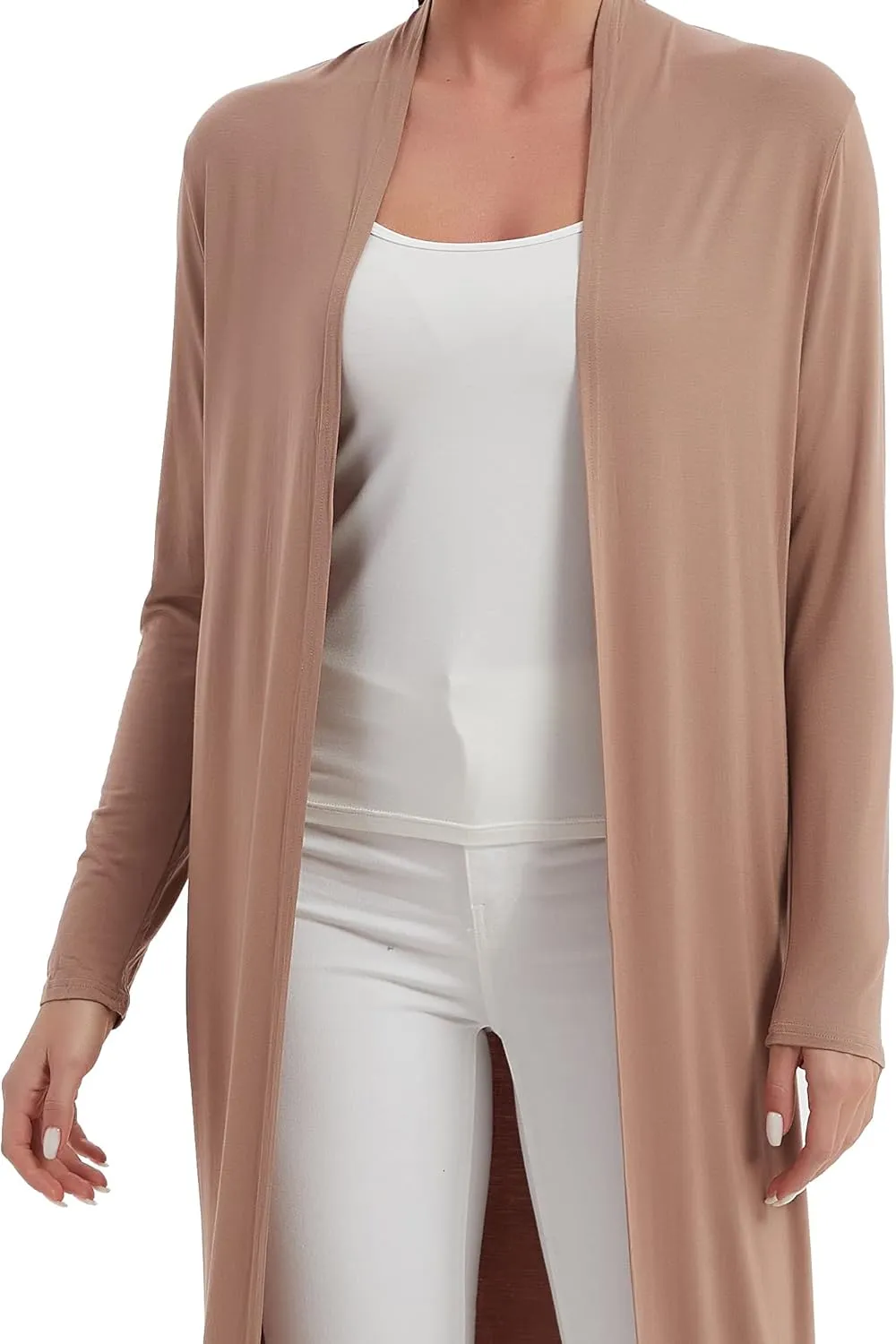 Women's Floor Length Drape Sweater Cardigan -Lightweight Long Sleeve Open Front Maxi Duster with Pockets