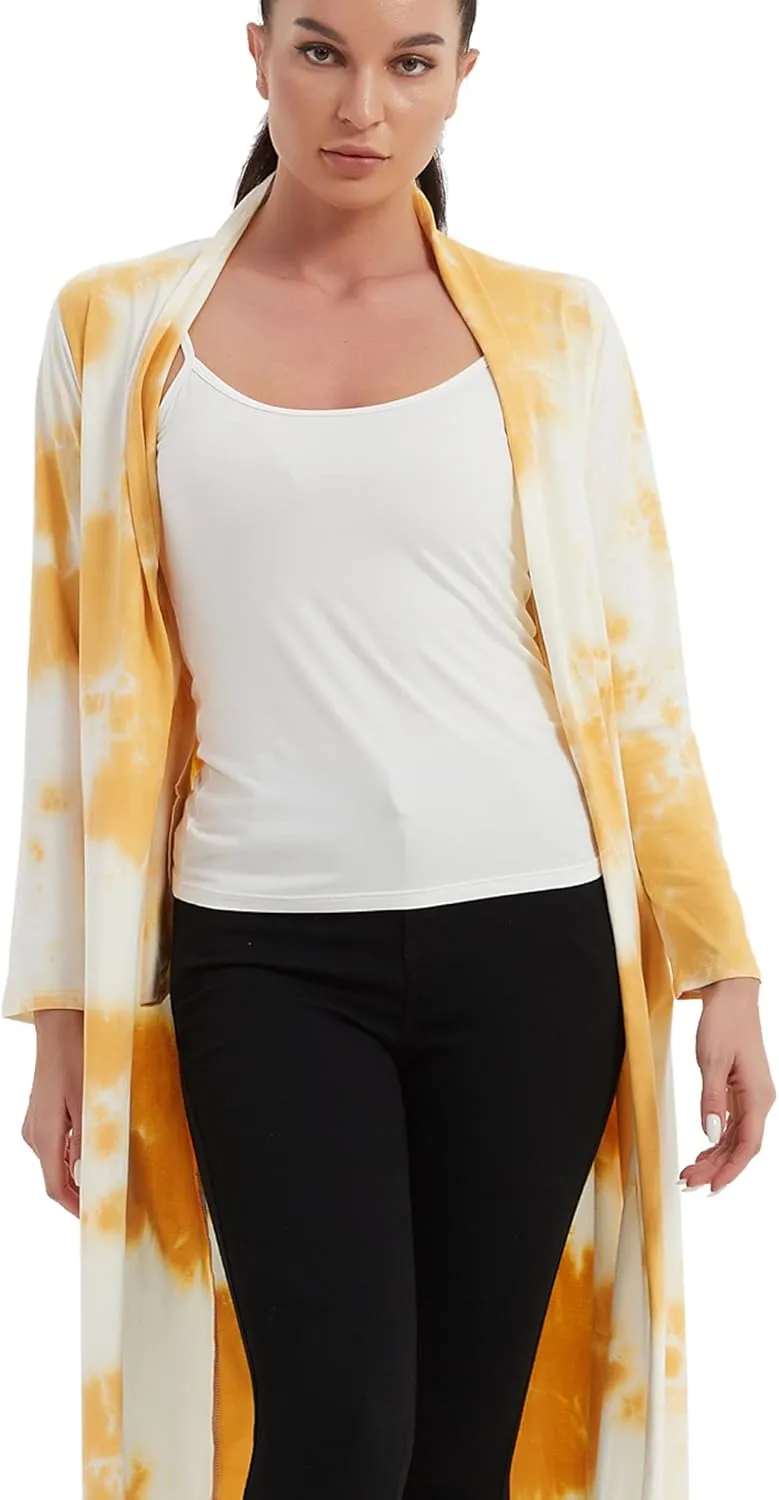 Women's Floor Length Drape Sweater Cardigan -Lightweight Long Sleeve Open Front Maxi Duster with Pockets