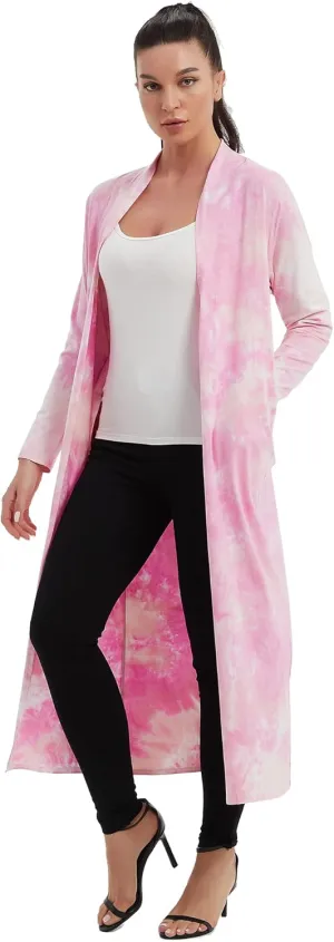 Women's Floor Length Drape Sweater Cardigan -Lightweight Long Sleeve Open Front Maxi Duster with Pockets