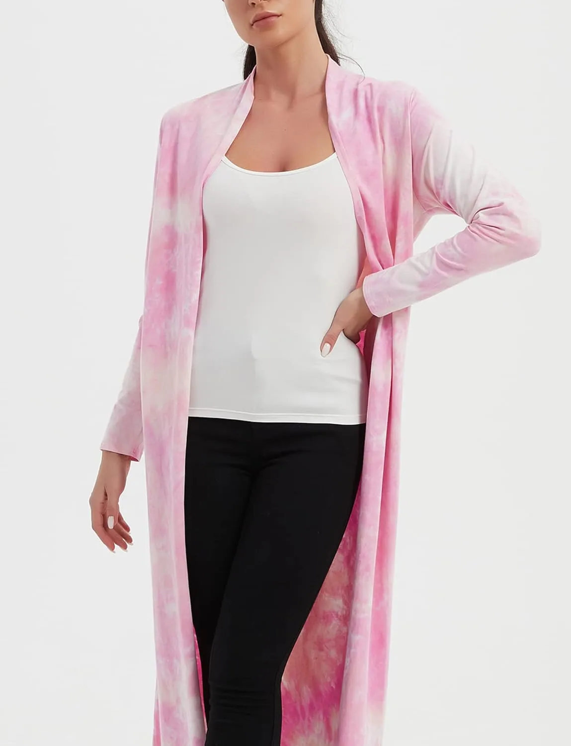 Women's Floor Length Drape Sweater Cardigan -Lightweight Long Sleeve Open Front Maxi Duster with Pockets