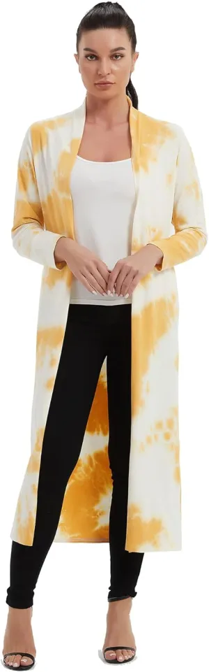 Women's Floor Length Drape Sweater Cardigan -Lightweight Long Sleeve Open Front Maxi Duster with Pockets