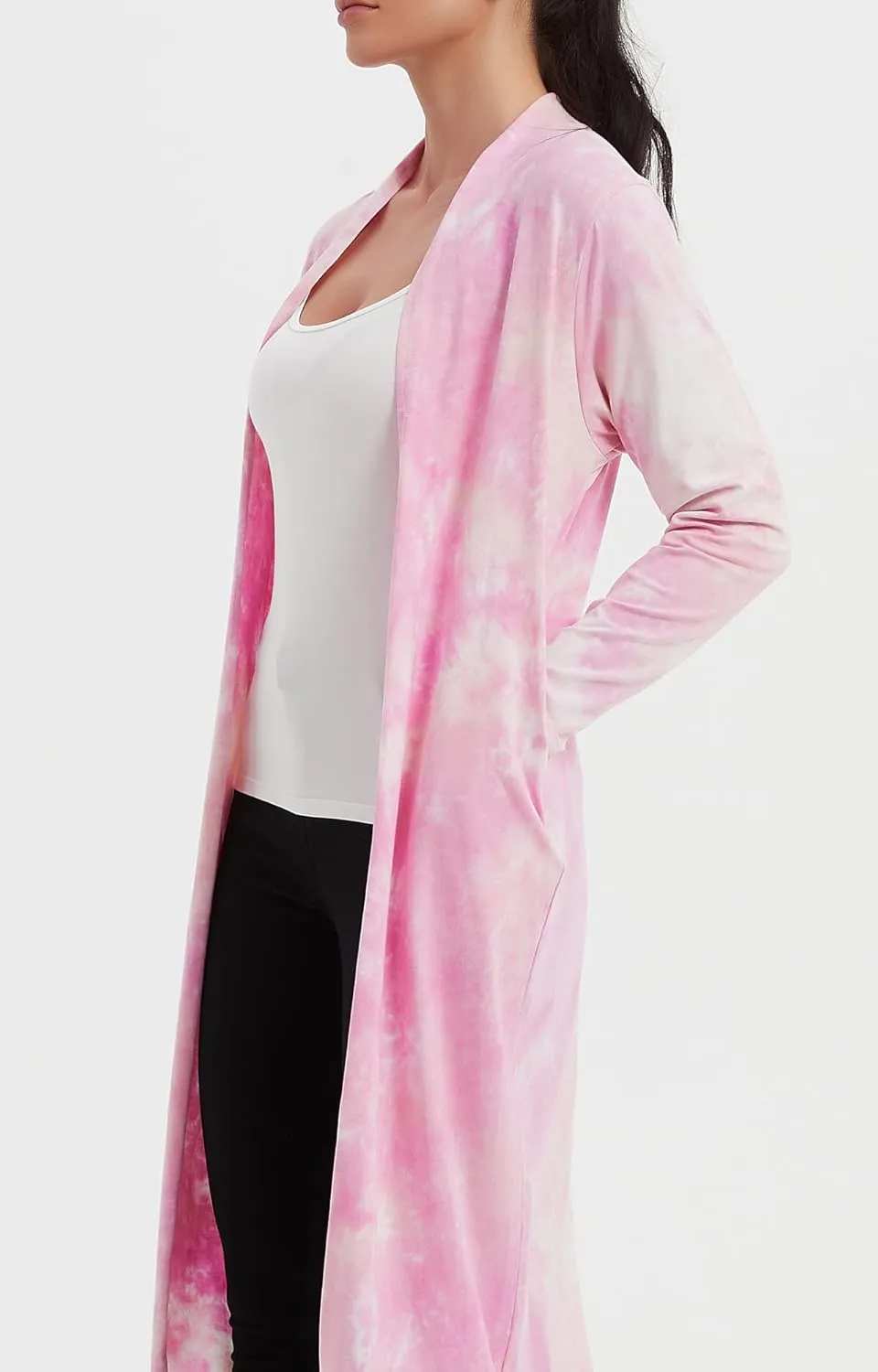 Women's Floor Length Drape Sweater Cardigan -Lightweight Long Sleeve Open Front Maxi Duster with Pockets