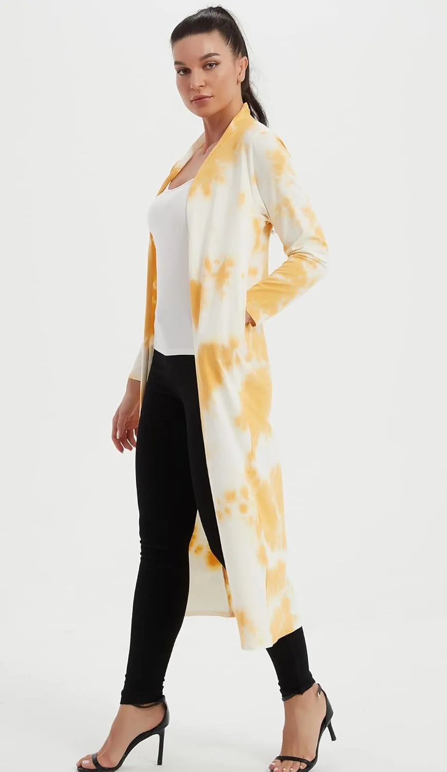 Women's Floor Length Drape Sweater Cardigan -Lightweight Long Sleeve Open Front Maxi Duster with Pockets