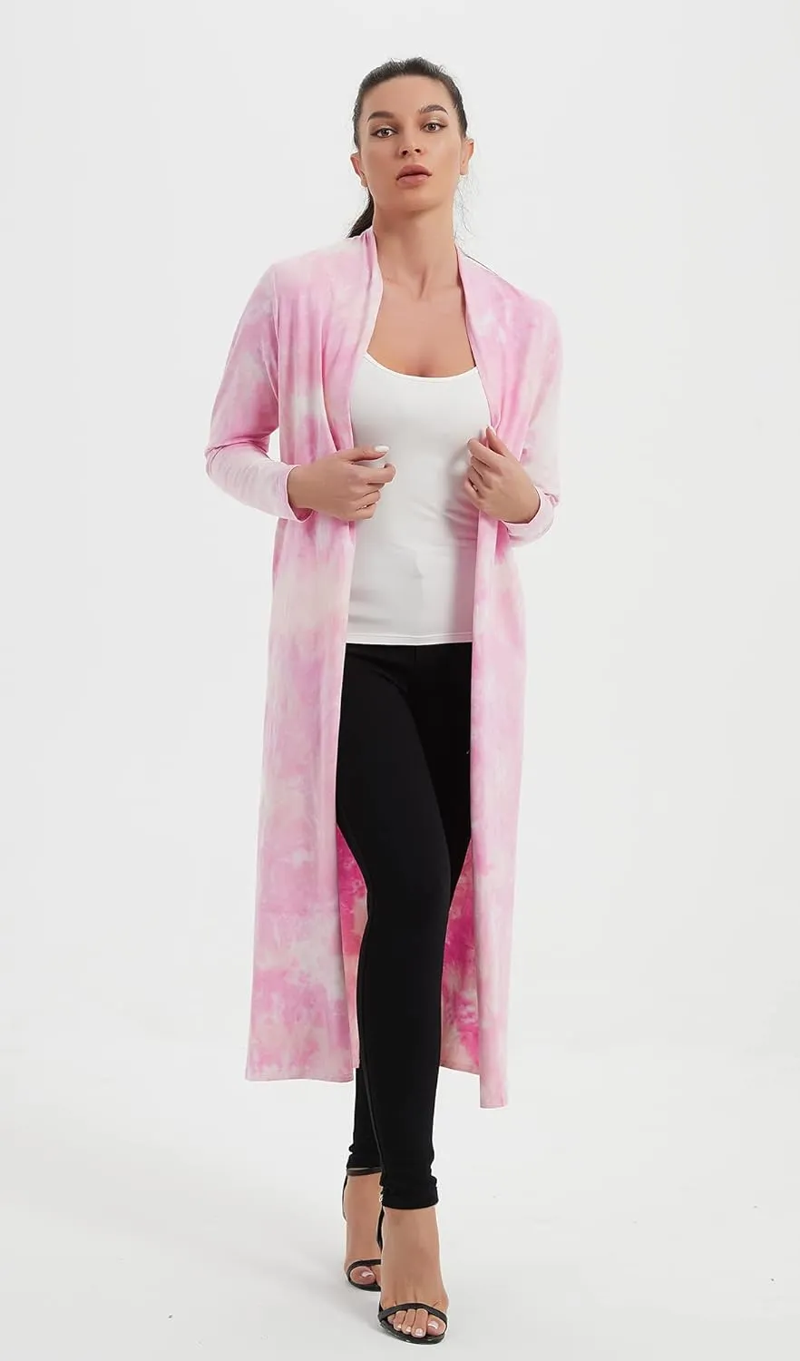 Women's Floor Length Drape Sweater Cardigan -Lightweight Long Sleeve Open Front Maxi Duster with Pockets