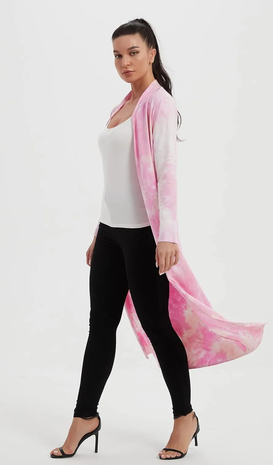 Women's Floor Length Drape Sweater Cardigan -Lightweight Long Sleeve Open Front Maxi Duster with Pockets