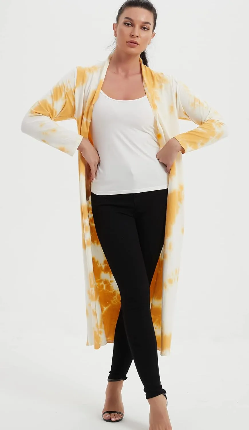 Women's Floor Length Drape Sweater Cardigan -Lightweight Long Sleeve Open Front Maxi Duster with Pockets