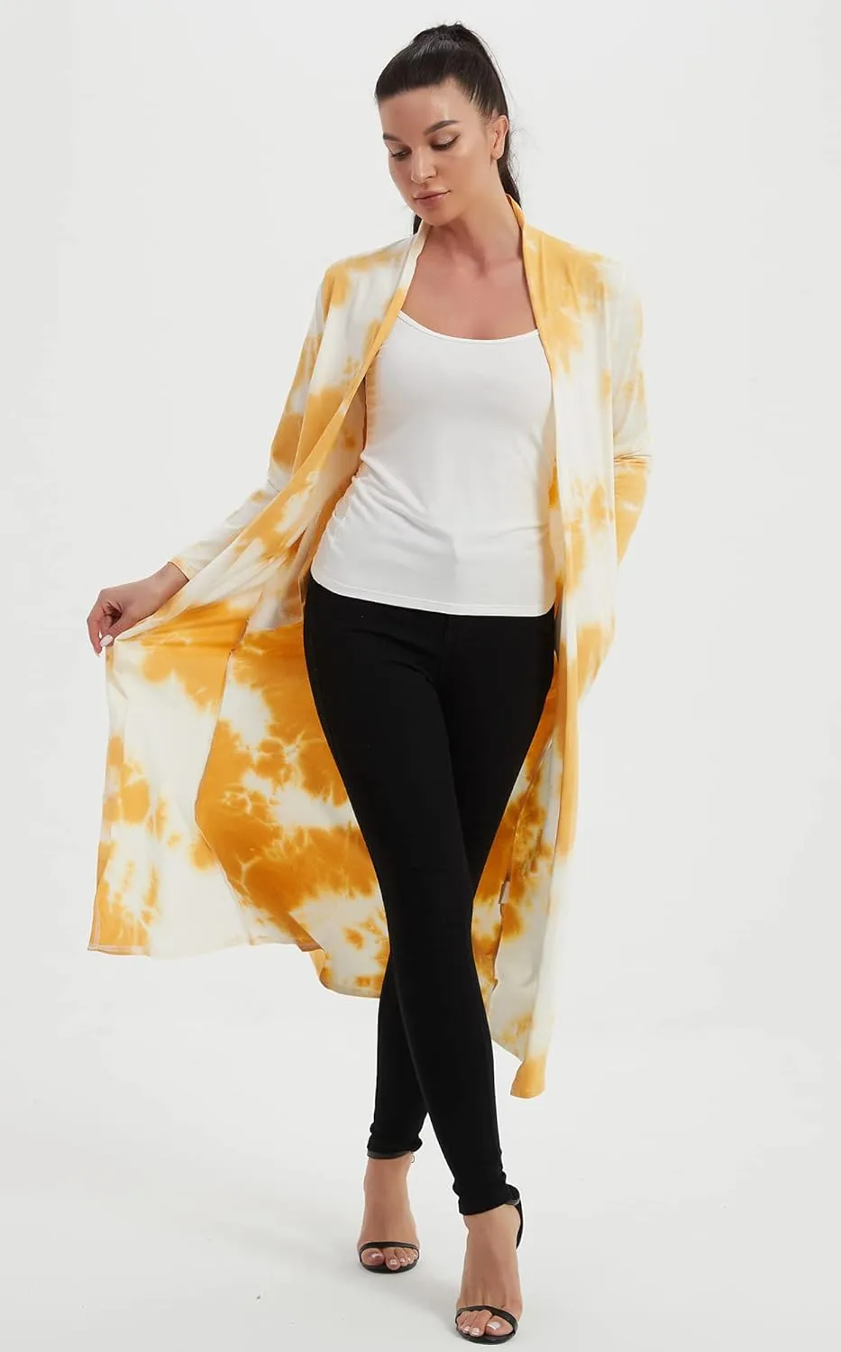 Women's Floor Length Drape Sweater Cardigan -Lightweight Long Sleeve Open Front Maxi Duster with Pockets