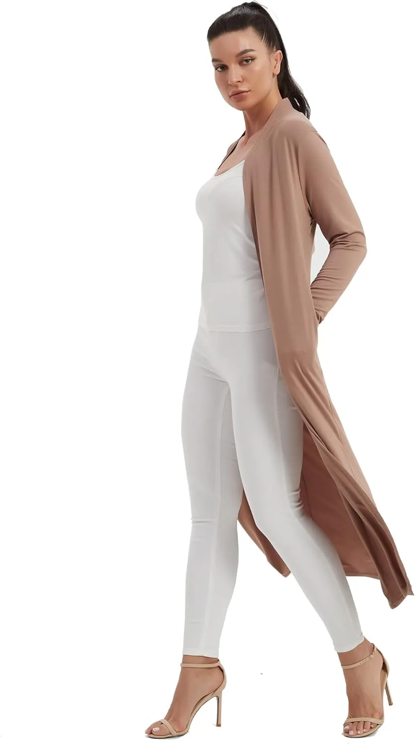 Women's Floor Length Drape Sweater Cardigan -Lightweight Long Sleeve Open Front Maxi Duster with Pockets