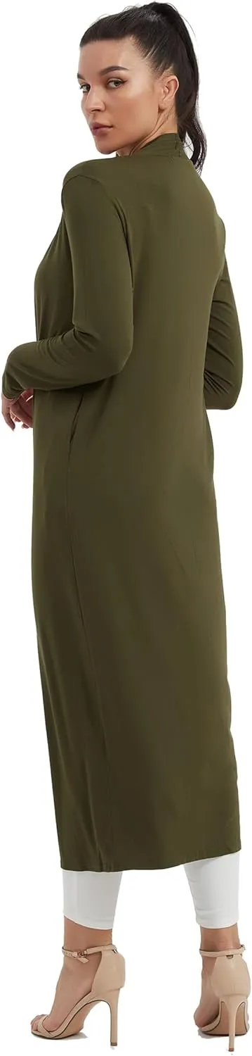 Women's Floor Length Drape Sweater Cardigan -Lightweight Long Sleeve Open Front Maxi Duster with Pockets