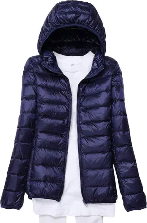 Women's Hooded Down Puffer Jacket Lightweight Duck Down Quilted Jacket