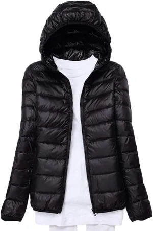 Women's Hooded Down Puffer Jacket Lightweight Duck Down Quilted Jacket
