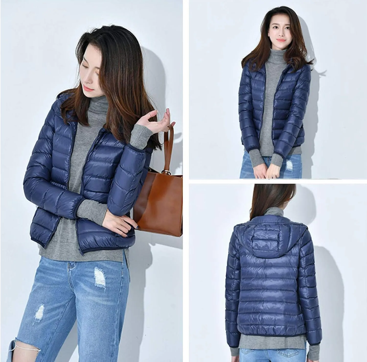 Women's Hooded Down Puffer Jacket Lightweight Duck Down Quilted Jacket
