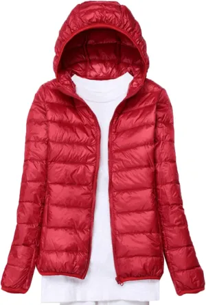 Women's Hooded Down Puffer Jacket Lightweight Duck Down Quilted Jacket