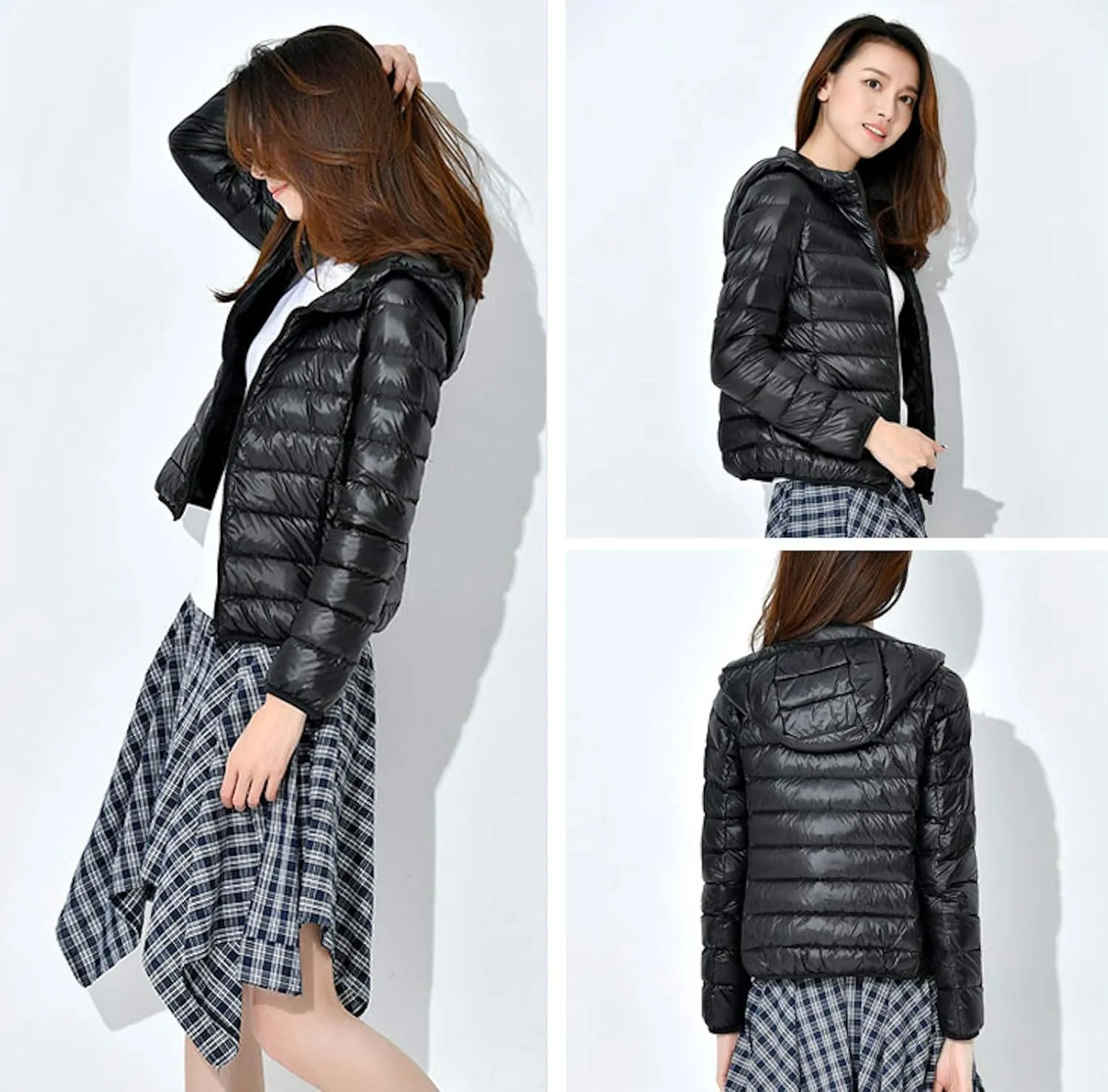 Women's Hooded Down Puffer Jacket Lightweight Duck Down Quilted Jacket