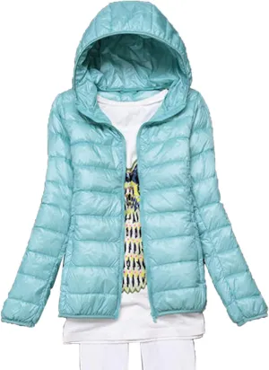 Women's Hooded Down Puffer Jacket Lightweight Duck Down Quilted Jacket