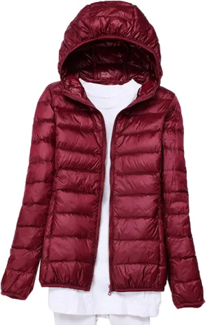 Women's Hooded Down Puffer Jacket Lightweight Duck Down Quilted Jacket