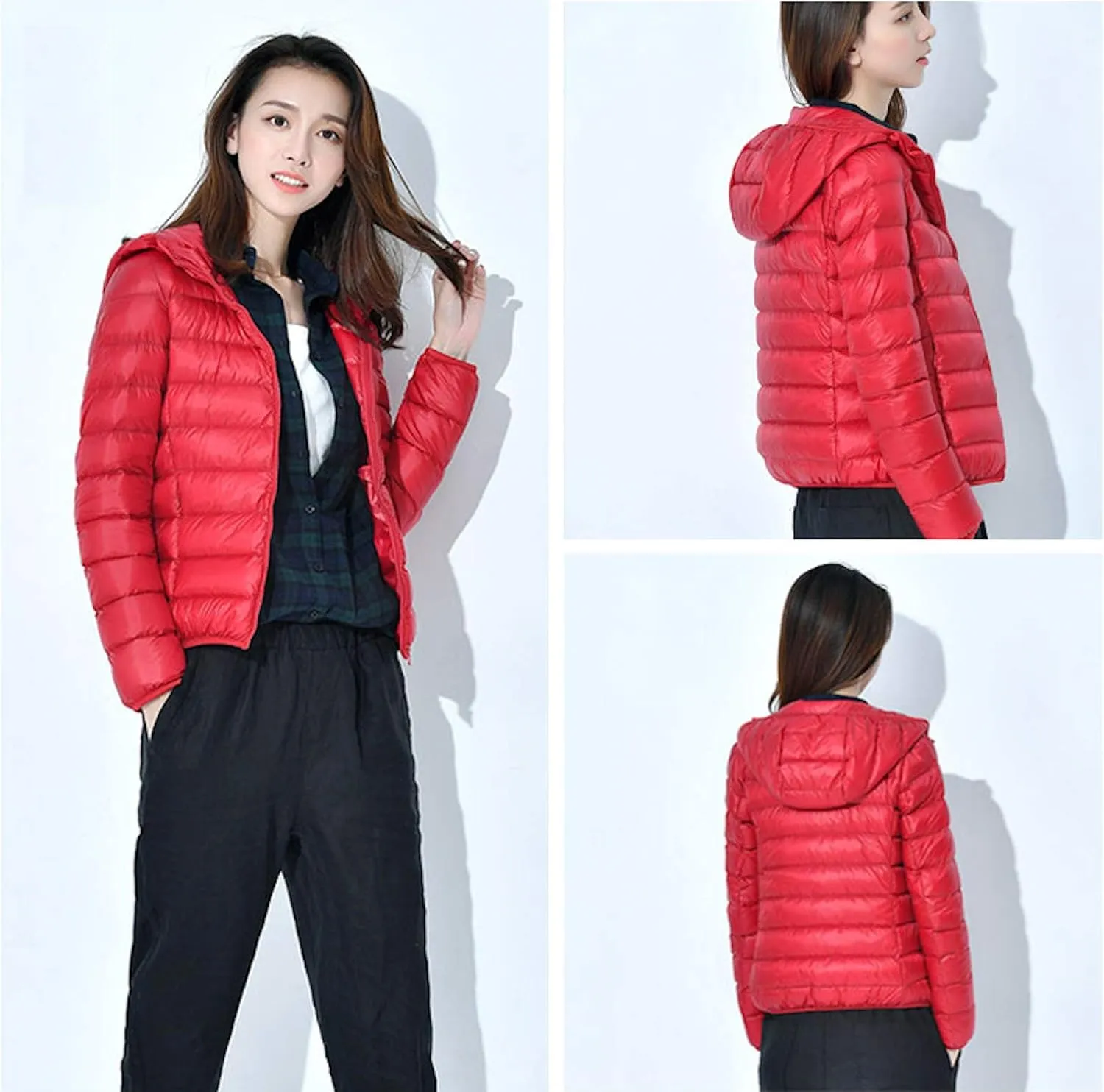 Women's Hooded Down Puffer Jacket Lightweight Duck Down Quilted Jacket