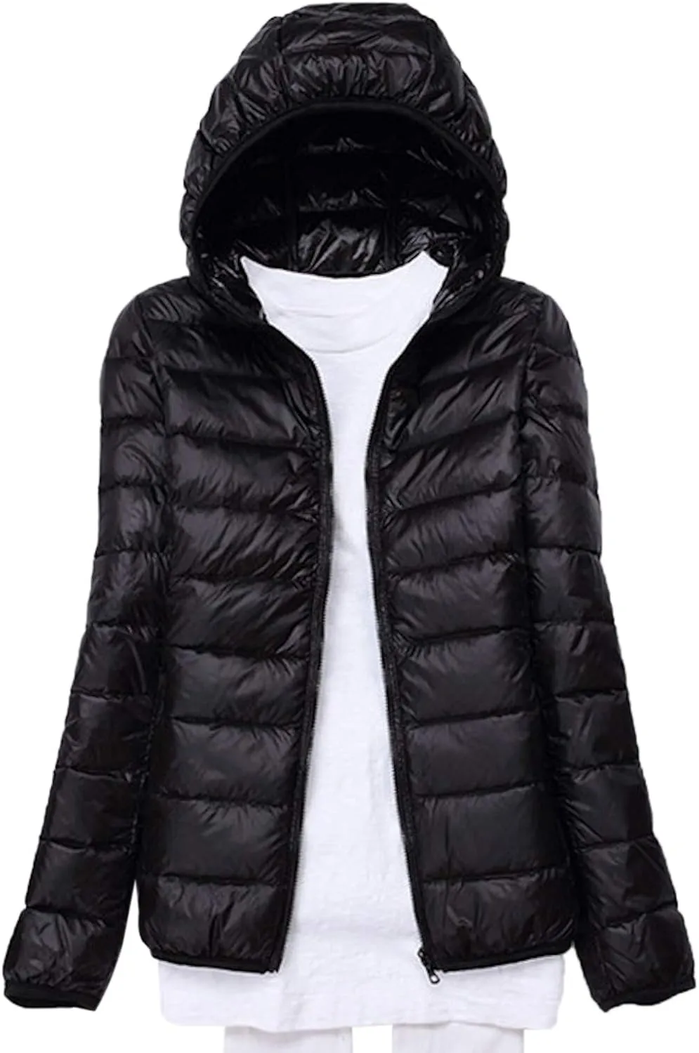 Women's Hooded Down Puffer Jacket Lightweight Duck Down Quilted Jacket