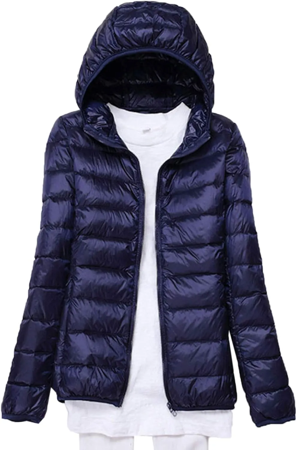 Women's Hooded Down Puffer Jacket Lightweight Duck Down Quilted Jacket