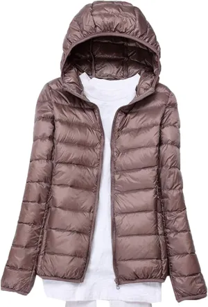 Women's Hooded Down Puffer Jacket Lightweight Duck Down Quilted Jacket