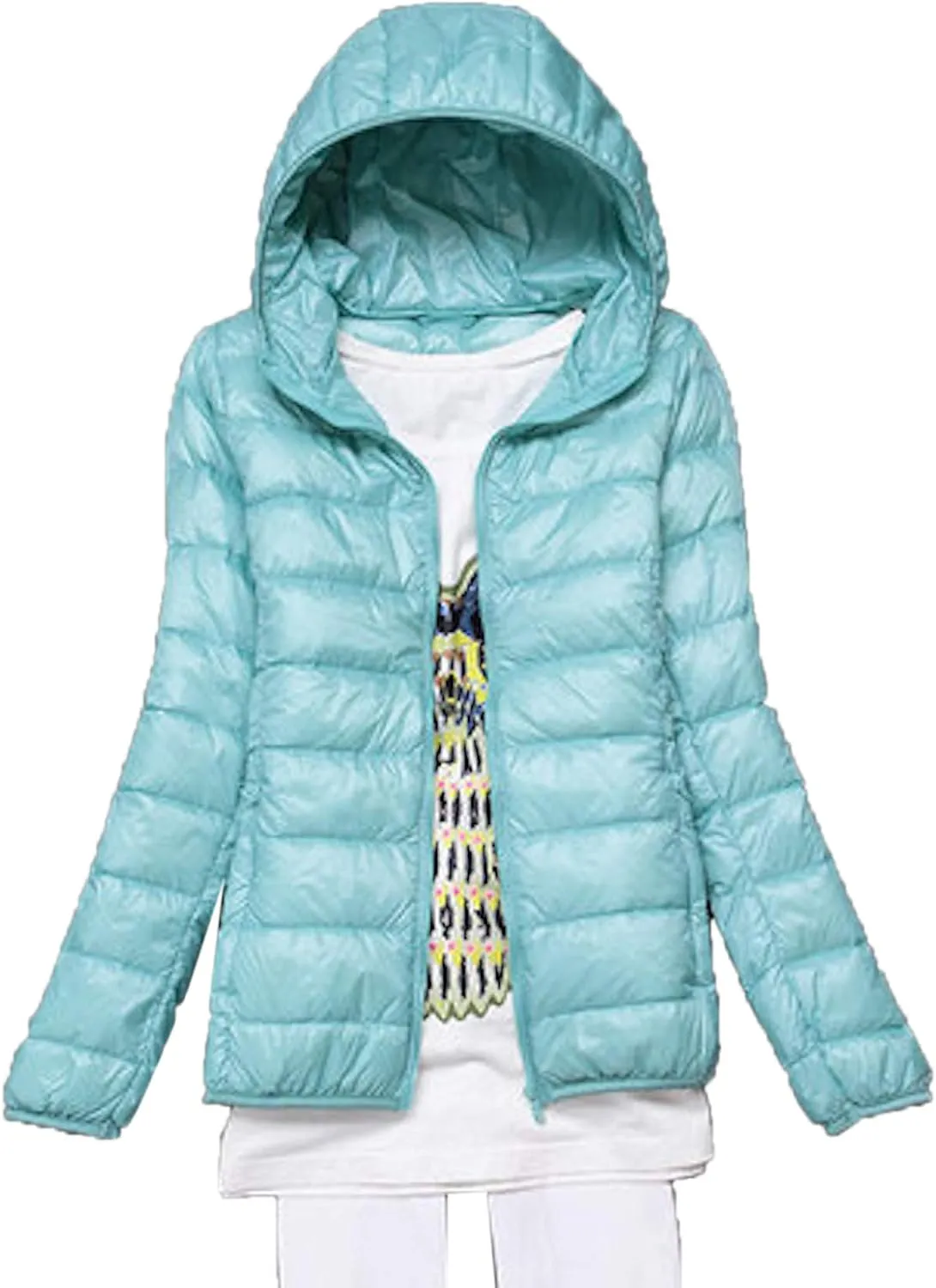 Women's Hooded Down Puffer Jacket Lightweight Duck Down Quilted Jacket