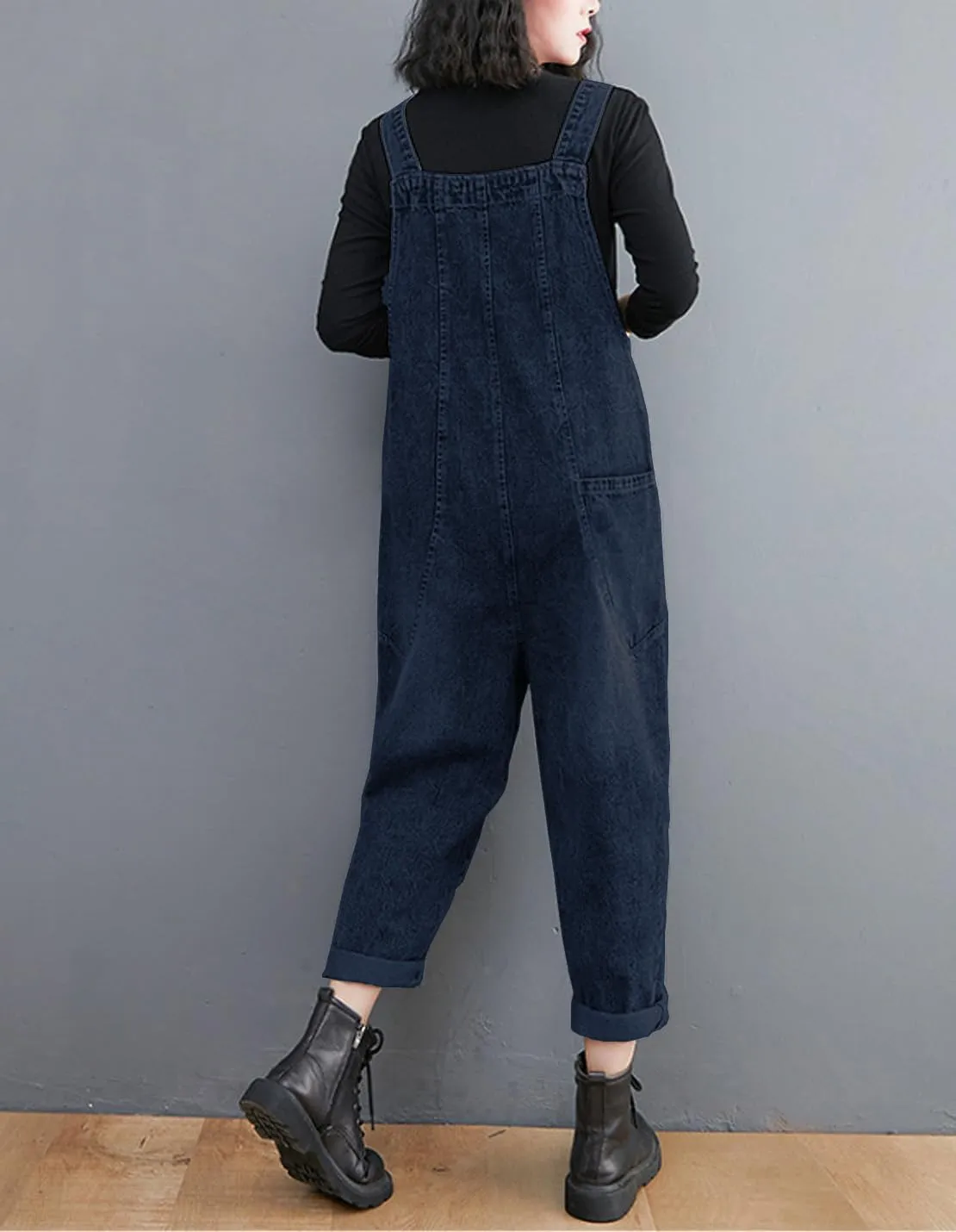Women's Loose Baggy Denim Overalls Casual Vintage Adjustable Straps Stretch Bib Jumpsuit Rompers Harem Pants