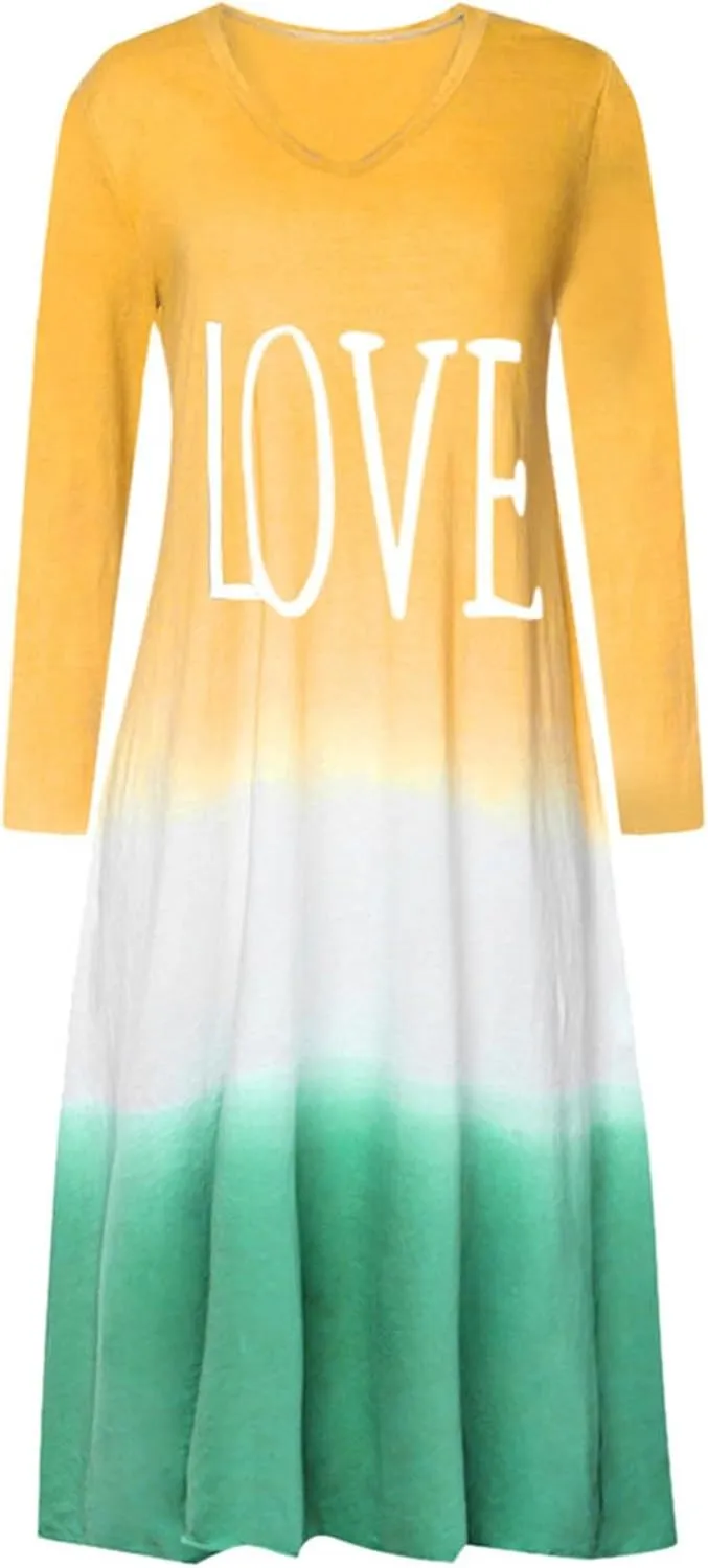 Womens Lounge Dresses 2025 Casual Loose Fit Long Sleeve Crew Neck Midi Dress Trendy Tie-Dye Print Plus Size Dress