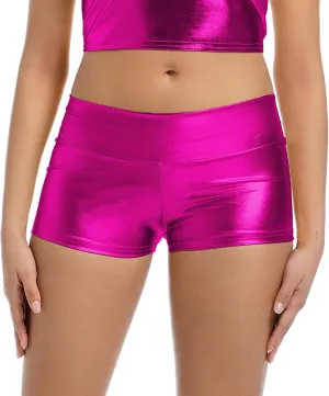 Women's Metallic Booty Shorts High Waisted Shiny Bottoms Rave Hot Pants for Dance, Party, Festival
